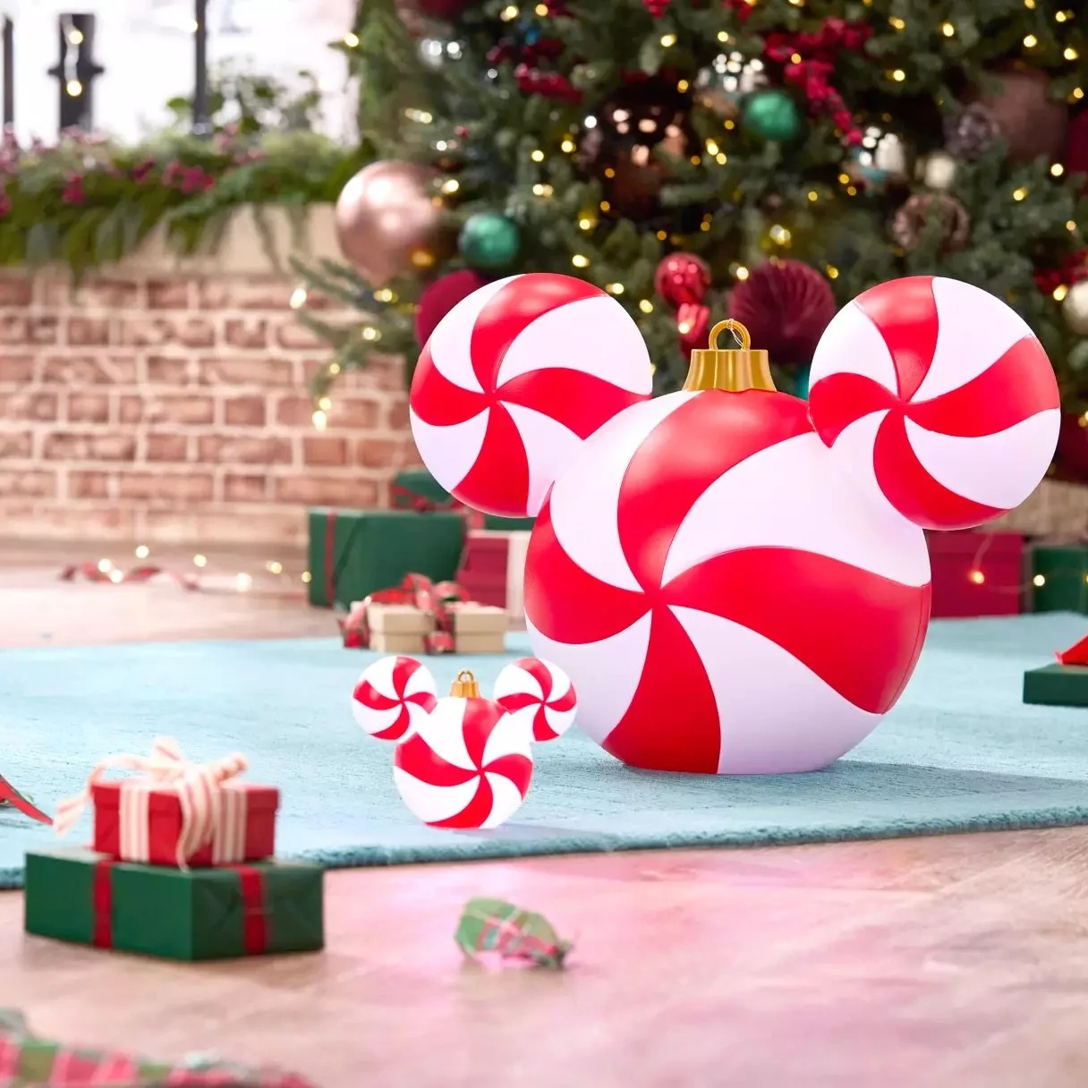 Mickey Mouse Icon Peppermint Swirl Light-Up Ornaments on Disney
